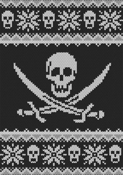 Yatay Dikişsiz örgü desen. Korsan bayrağı ördü. Kar taneleri ve kafatası.