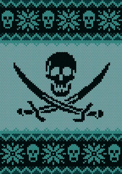Yatay Dikişsiz örgü desen. Korsan bayrağı ördü. Kar taneleri ve kafatası.