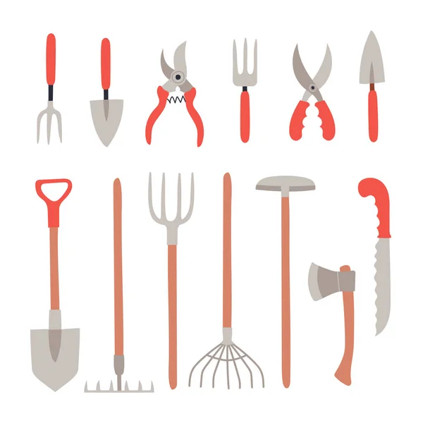 Set Gardening Tools Simple Hand Drawn Style Various Agricultural Garden — Stock Vector