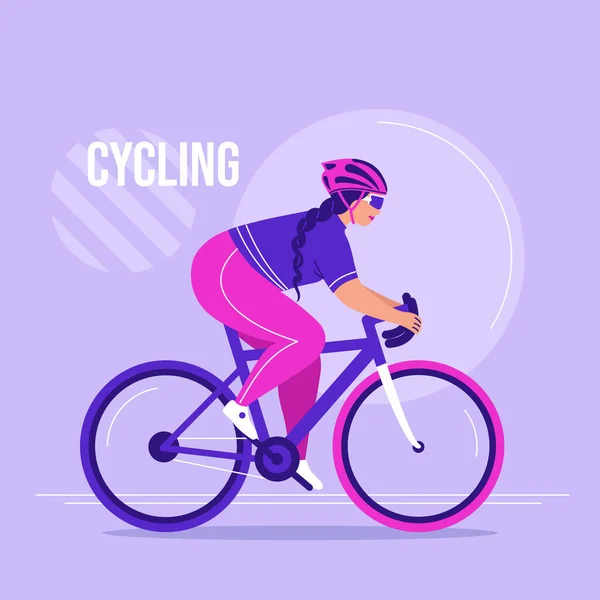 Mujer Positiva Para Cuerpo Monta Bicicleta Concepto Estilo Vida Activo — Vector de stock