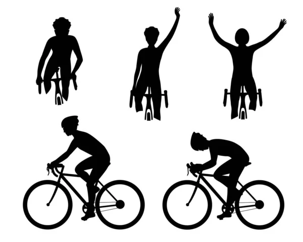Cyclist Silhouette Action Set Biker Bicycle Race Side Front Competition — Stock Vector