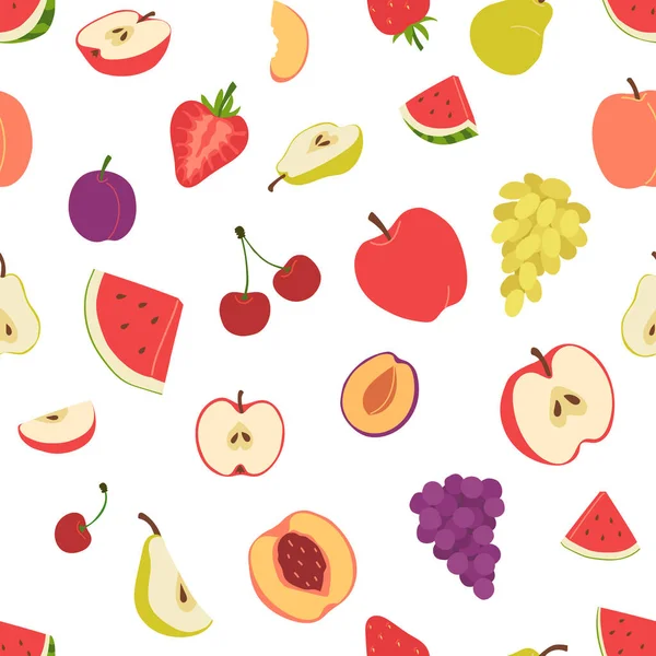 Seamless Pattern Fresh Summer Fruits Vitamin Juicy Sweet Food Bright — Stock Vector