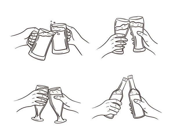 Minum Bir Kerajinan Dengan Teman Dari Botol Kaca Tankard Dua Grafik Vektor