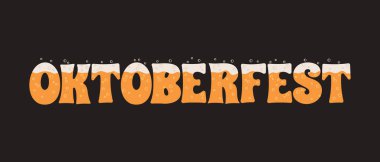 Oktoberfest lettering filled with beer with foam and bubbles. Bavarian beer festival banner. Design for postcard, invitation card, flyer. Vector illustration on dark background
