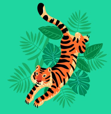  Kaplan sırt üstü yatıyor. Moda illüstrasyonu