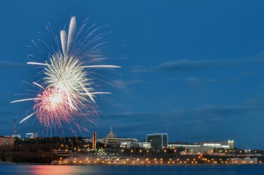 fireworks on the waterfront of Izhevsk clipart