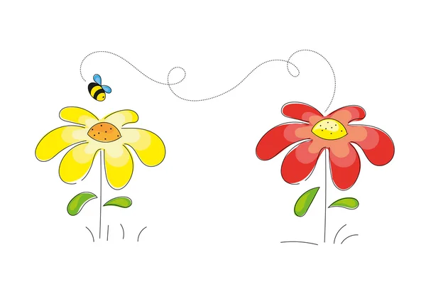 Bee landing on flowers — Stock Vector