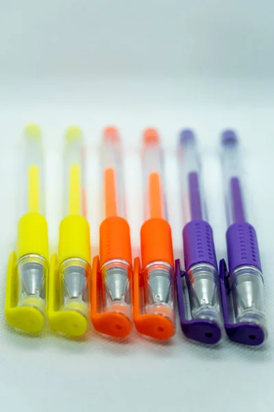 Colored Gel Pens White Background — Stock Photo, Image