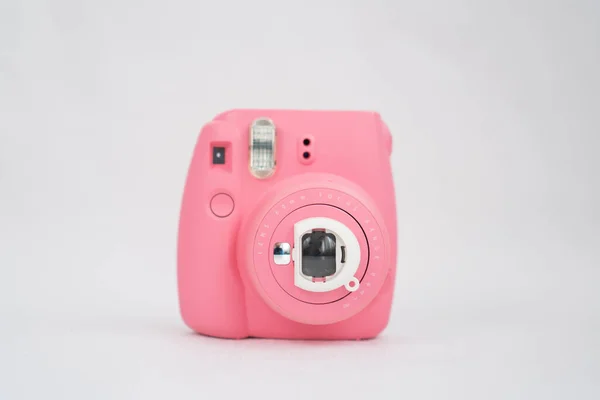 Roze Moderne Instant Camera Witte Achtergrond Rechtenvrije Stockafbeeldingen