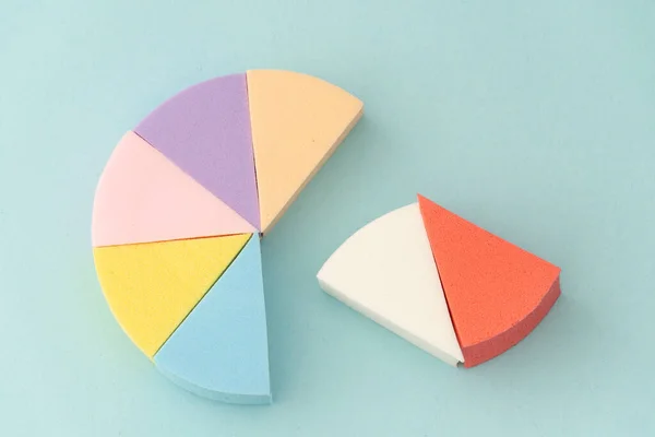 Colourful makeup sponges triangular  shape on a gentle blue background