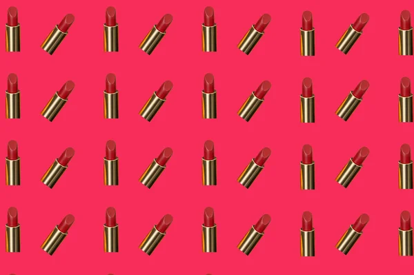 Kreative Muster Mode Foto Von Kosmetik Beauty Produkte Roter Lippenstift — Stockfoto
