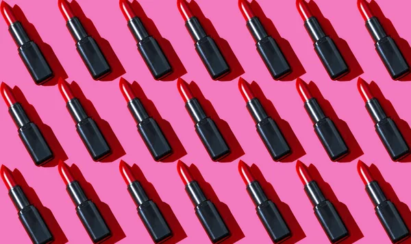 Creatief Patroon Mode Foto Van Cosmetica Beauty Producten Rode Lippenstift — Stockfoto