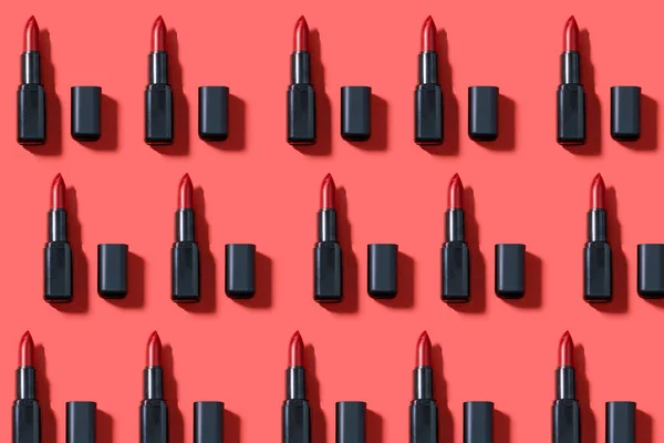 Kreatív Minta Divat Fotó Kozmetikumok Szépség Termékek Piros Rúzs Egy — Stock Fotó