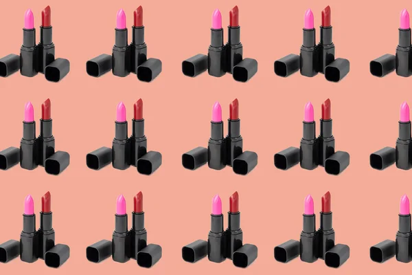 Patrón Creativo Foto Moda Cosméticos Productos Belleza Lápiz Labial Rojo — Foto de Stock