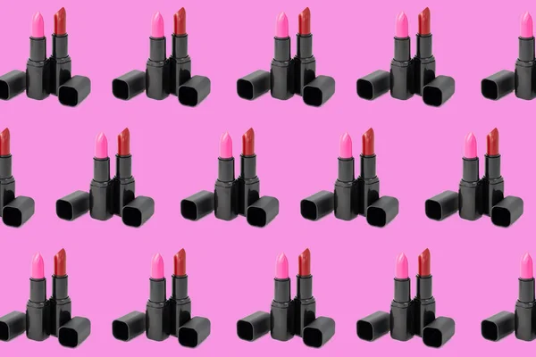 Kreatív Minta Divat Fotó Kozmetikumok Szépség Termékek Piros Rúzs Rózsaszín — Stock Fotó