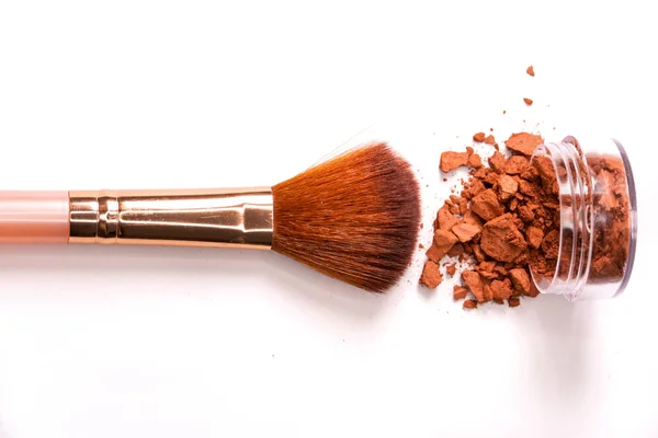 Kreativní Fotografie Kosmetických Hodinek Zlomené Oční Stíny Bronzové Barvě Tvoří — Stock fotografie