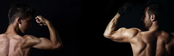 Weergave van gespierde tiener buigen CHTERGRO biceps vooraan zwart — Stockfoto