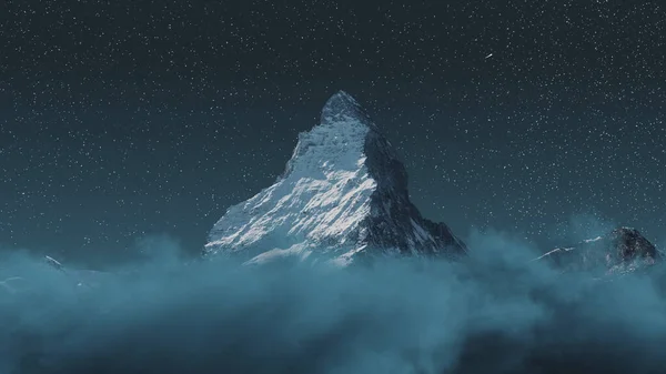 Clouds Majestic Matterhorn Mountain Night Shooting Star — Stock Photo, Image