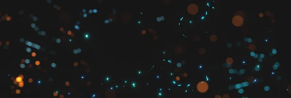 Wazig Oranje Cyaan Gloeien Vonken Van Neon Lichten Met Lege — Stockfoto
