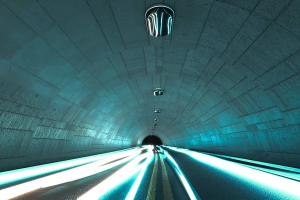 Візуалізація Синіх Світлофорів Шосе Бетонному Тунелі — стокове фото