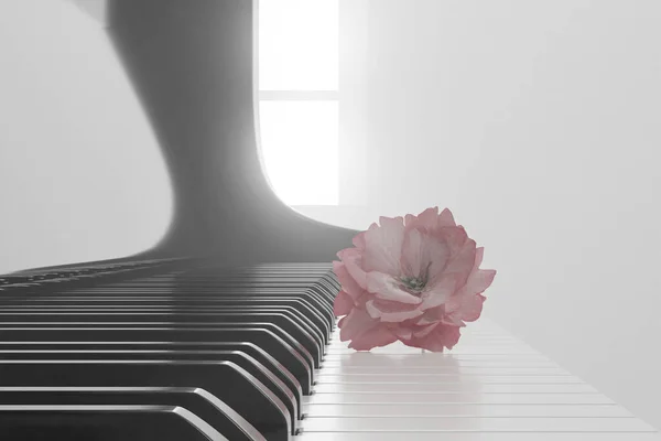 Rendering Japanese Cherry Leaves Laying Piano Keys — Foto Stock