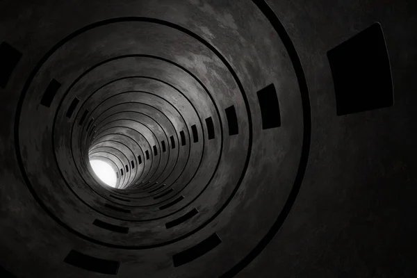 Återgivning Betong Rund Tunnel Med Ljus Slutet — Stockfoto