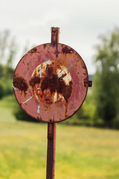 Grunge-Stoppschild auf der grünen Wiese — Stockfoto