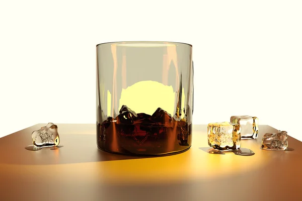 Glazen voor whisky met ijs op gele glanzende tabel — Stockfoto