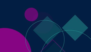 Geometrik basit modern soyut neon retro daireler ve koyu arkaplan desenli kareler