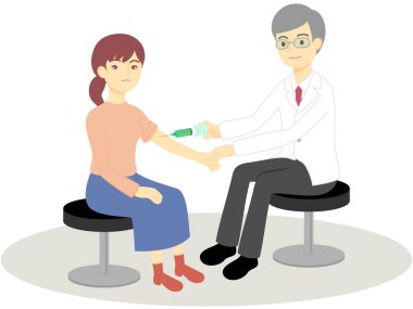 Aşılanmış kadın ve doktorların çizimi