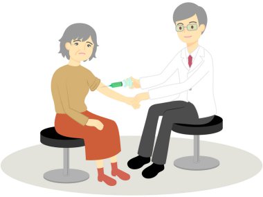 Aşılanmış kadın ve doktorların çizimi