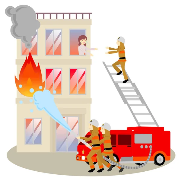 Building Fire Fire Fighting Rescue Activities — Stock Vector