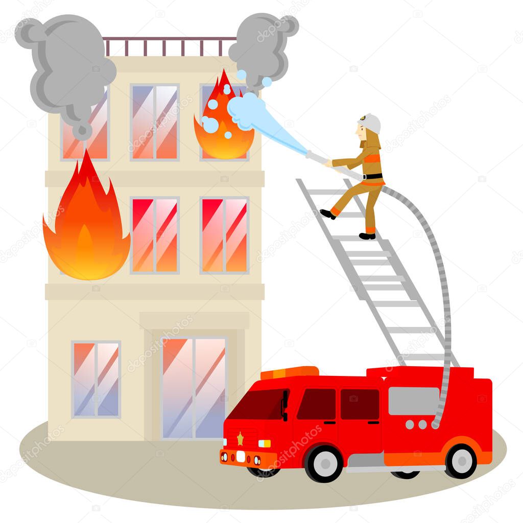 Building fire, fire extinguishing activities