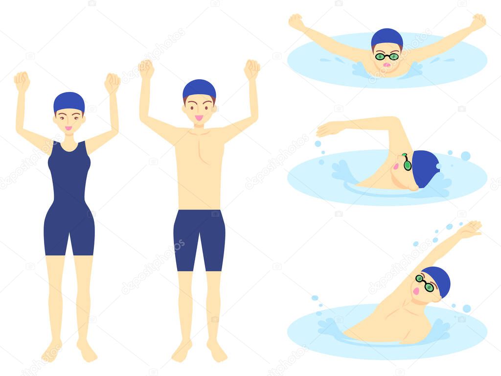 Illustration set of swimmers and swimmers