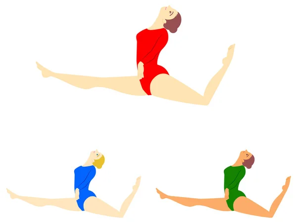 Jimnastik Müsabakası Kadın Yer Tatbikatı Illüstrasyon Seti — Stok Vektör
