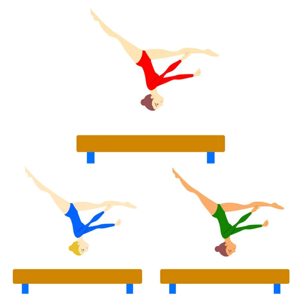 Gymnastics Competition Women Balance Beam Illustration Set — 스톡 벡터