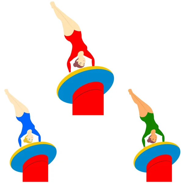 Gymnastics Competition Women Vault Illustration Set — 스톡 벡터