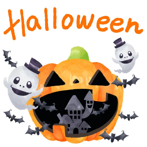 Illustrationen Von Halloween Kürbis Und Horrorhaus Etc — Stockfoto