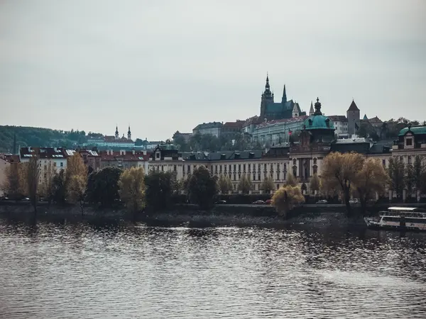 Moldau Estilo Vintage Con Castillo Praga —  Fotos de Stock