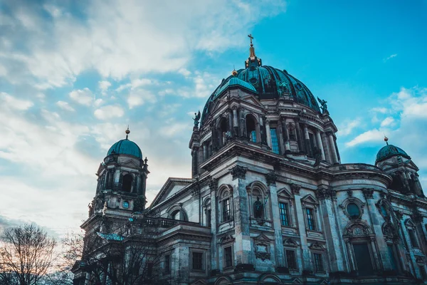 Low Angle View Spires Domes Berlin Cathedral Sky Sunset Winter — 스톡 사진