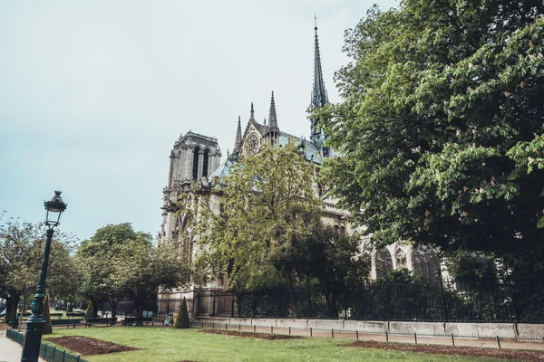 Old church with tall spire from street — Stock Photo, Image