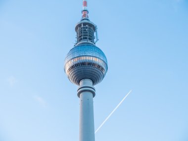 Jet Flying Past Fernsehturm TV Tower in Berlin