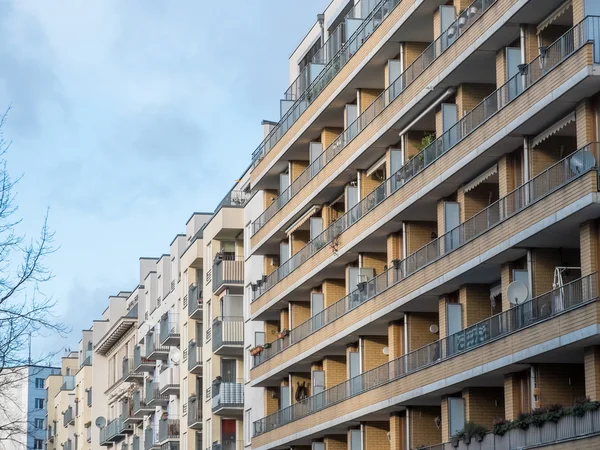 Row of Low Rise Apartment Buildings with Balconies