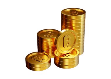 Stack of golden coins 3d rendering isolated on white background