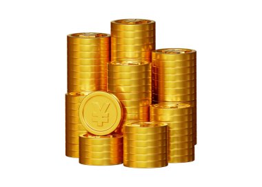 Stack of golden coins 3d rendering isolated on white background