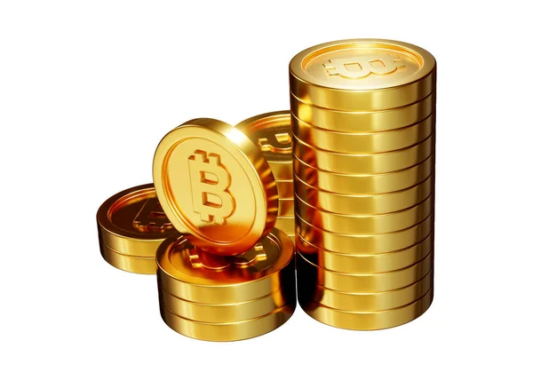 Stapel Von Goldmünzen Rendering Isoliert Auf Weißem Hintergrund — Stockfoto