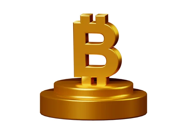 Pódio Dourado Com Sinal Bitcoin Renderização Isolada Fundo Branco — Fotografia de Stock