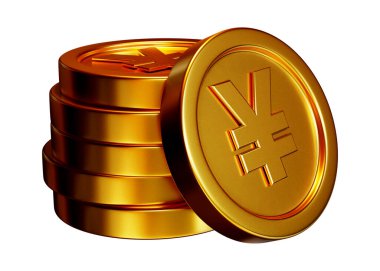 Yen para yığını 3d görüntüleme beyaz arkaplan üzerinde izole