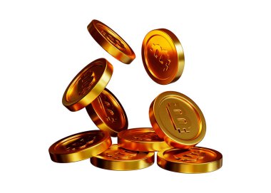 Bitcoin para yığını 3d görüntüleme beyaz zemin üzerinde izole