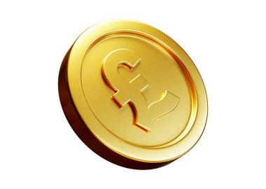 Beyaz arkaplan üzerinde izole edilmiş 3 boyutlu pound sikke